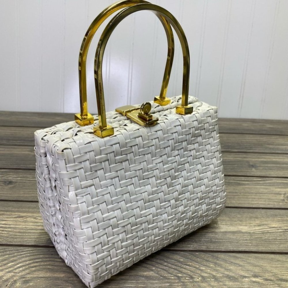Vintage ADG White Basketweave Handbag - Picture 3 of 9